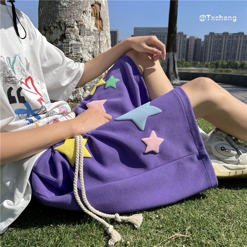 2023夏季新款撞色星星发泡印花短裤宽松中裤B315-K23340-p45控58图片