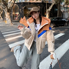 新款现货小个子撞色菱形格棉衣，女装棉衣/棉服，菡迪欧娜
