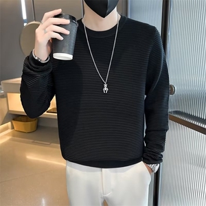圆领针织衫男秋季2024新款套头上衣打底衫潮流休闲条纹毛衣男S803图片