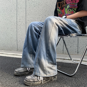 夏季薄款水洗牛仔裤做旧复古宽松休闲新款微喇裤图片