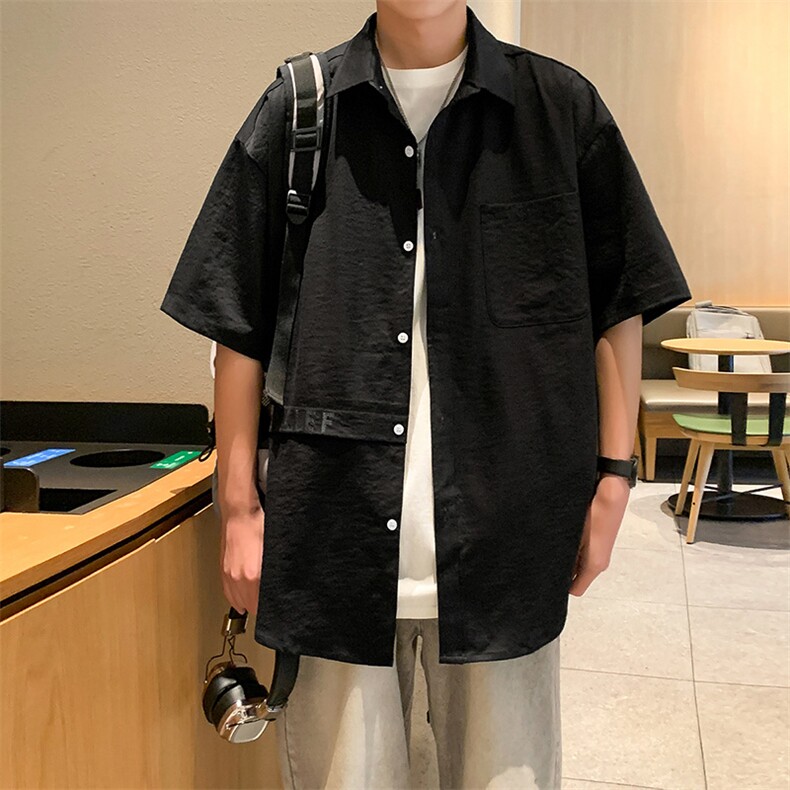 直播款M-3XL高品质男生短袖衬衫宽松港风CS4112-A409-1,男装衬衫,电商A409-1