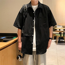直播款M-3XL高品质男生短袖衬衫宽松港风CS4112-A409-1，男装衬衫，电商A409-1