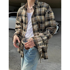 美式复古格子衬衫男长袖春秋款设计感情侣装衬衣外套C8882，男装衬衫，星座1116A（原606A-3）