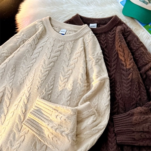 8XL-M麻花毛衣男宽松大码慵懒风情侣学生针织衫线衣外套MY1512P65图片