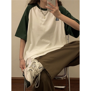 1中性风插肩袖S立体贴标T恤女大码SM-5XL短袖T恤男DT8777P28控49图片