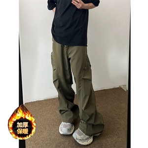 美式加绒裤子男潮牌宽松阔腿裤高街潮流痞帅工装裤休闲裤XL15加绒图片