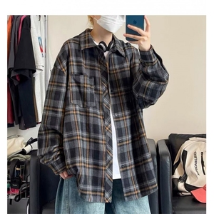 TC471-P45美式新款宽松休闲长袖百搭格子衬衫图片