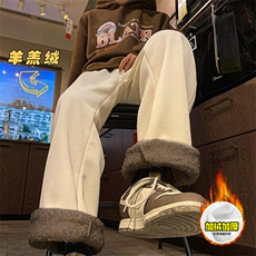 冬季美式高街加绒加厚男女休闲裤灯芯绒保暖直筒宽松阔腿长裤，男装棉衣，电商A486
