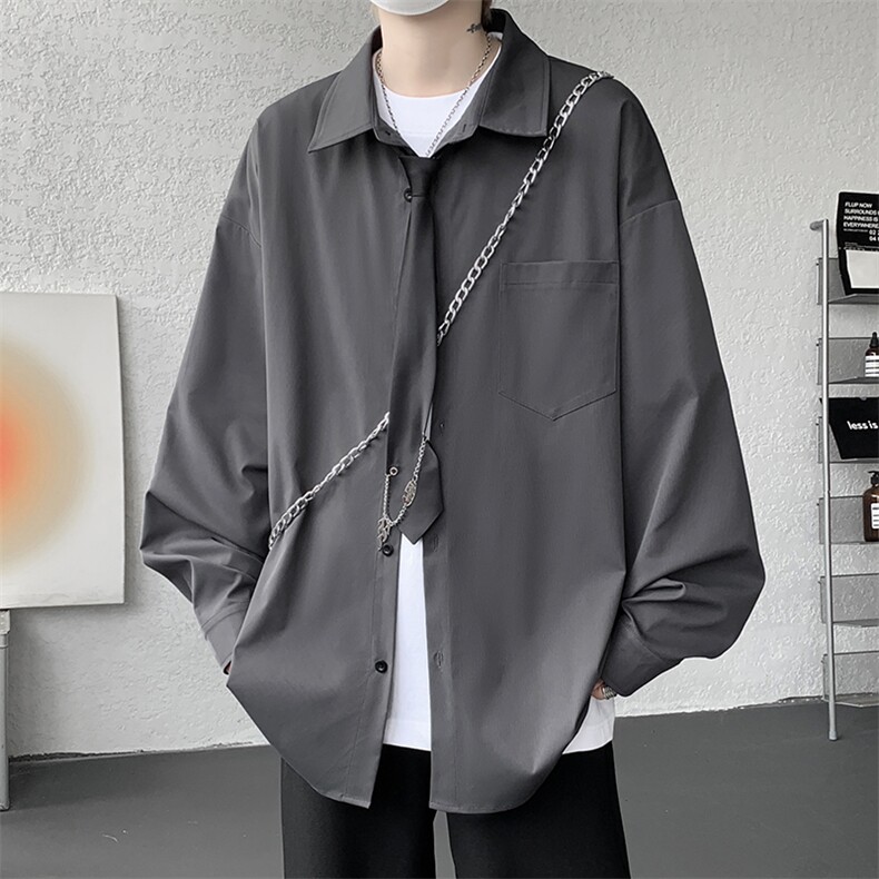 青少年学院风衬衫男生春秋季日系复古少年感痞帅高级感制服jk衬衣，男装衬衫，电商A001-1