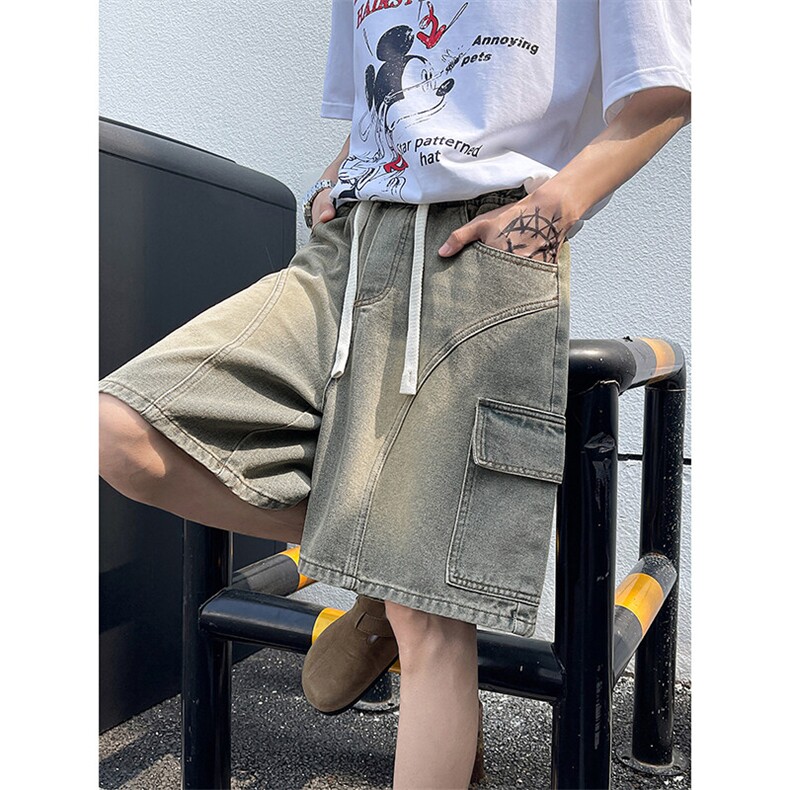 宽松百搭水洗短裤时尚百搭潮流工装风侧袋设计牛仔裤K781P45控68,男装牛仔裤,电商A102B