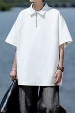 8XL-M半拉链t恤短袖POLO衫男款夏季美式翻领宽松大码半袖DT008P45，男装T恤，电商B312
