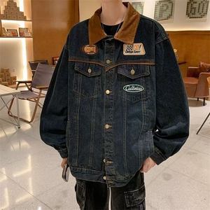 美式复古高街牛仔外套男女春秋季机车潮牌刺绣夹克上衣N1235/P75图片