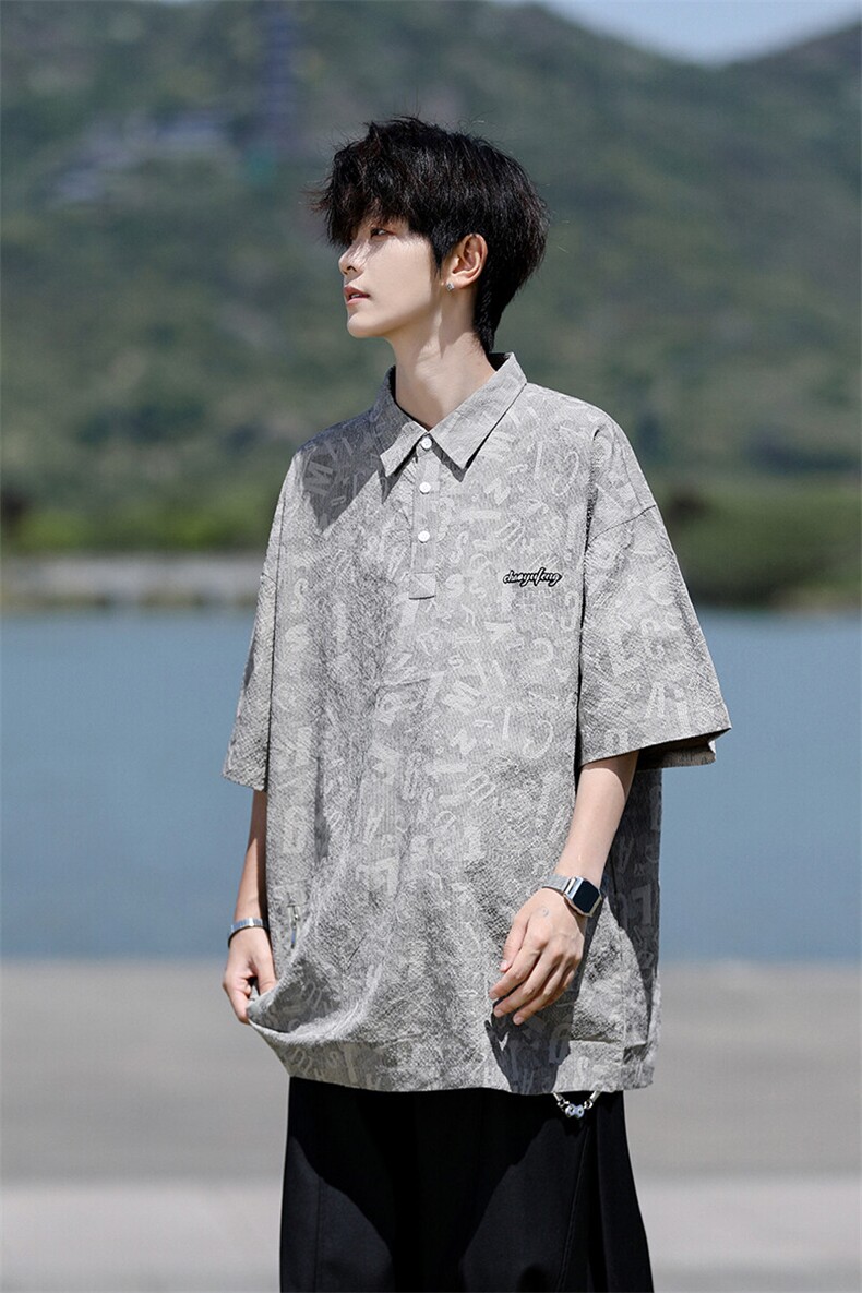 8XL-M轻薄3D泡泡肌理感速干POLO衫男宽松印花冰丝短袖T恤CS529,男装衬衫,电商D206-1