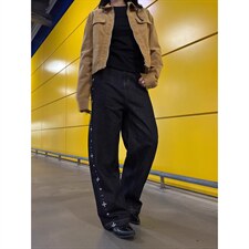 美式复古水洗钉珠直筒牛仔裤男女同款宽松直筒阔腿百搭长裤，男装牛仔裤，星座516A