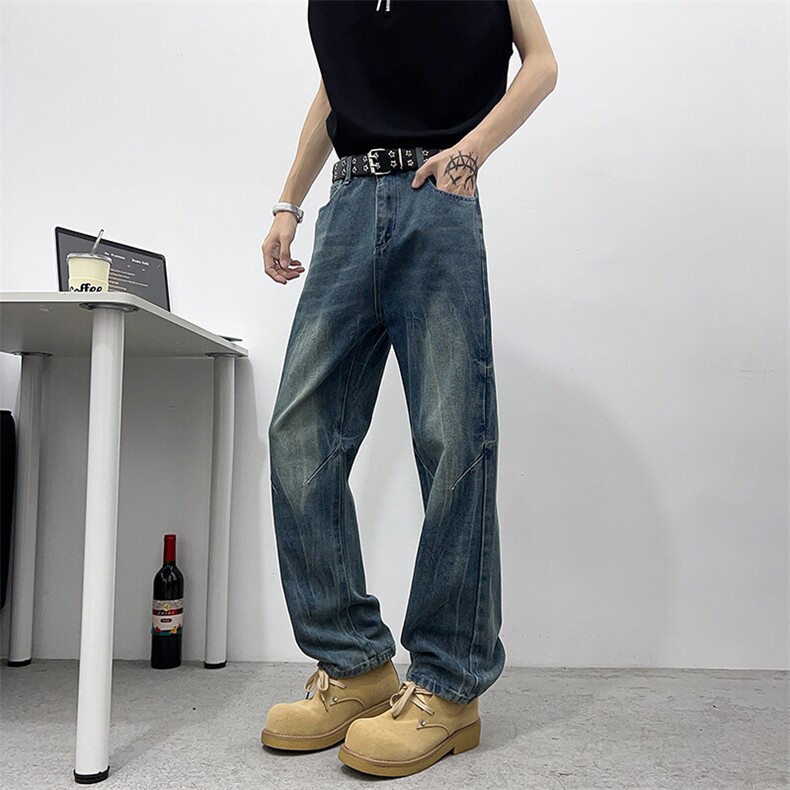 美式复古弯刀牛仔裤新款宽松垂感长裤男士潮牌直筒休闲裤HG83P42,男装牛仔裤,星座1013-1