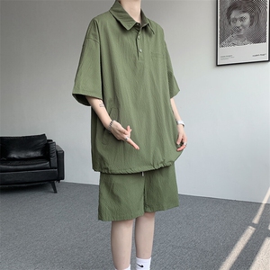 8XL-M日系工装短袖衬衫男夏季POLO衫t恤休闲运动套装TZ38004特P55图片