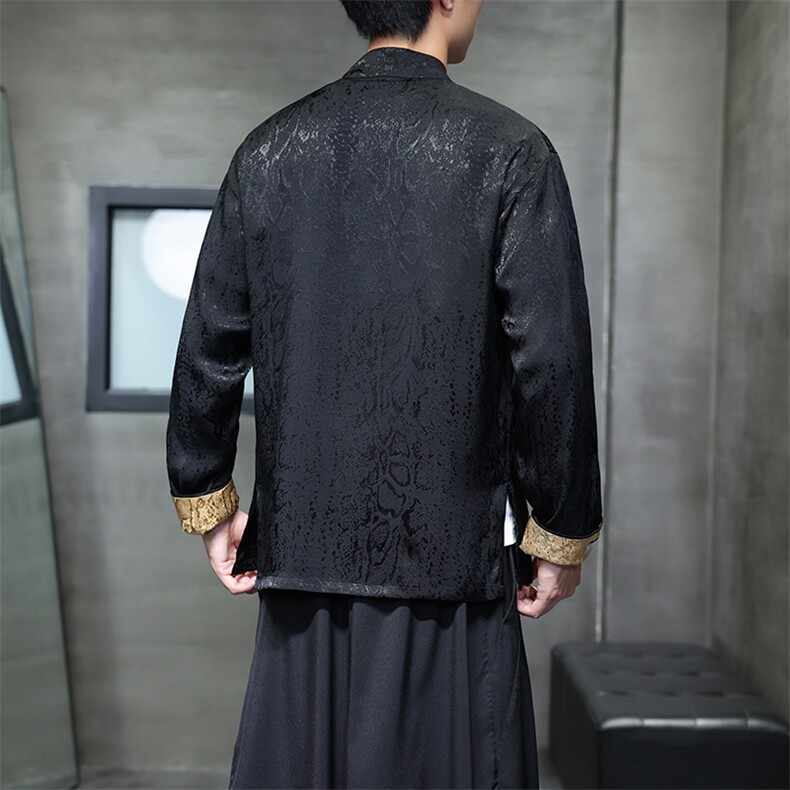 新中式新品（黑财神）风潮休闲盘扣丝绸改良唐装外套C3460,男装民族服装,星座305A（原312A-1）