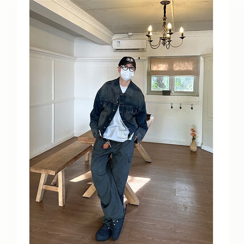 美式潮流休闲水洗做旧多口袋工装裤宽松大码直筒阔腿休闲长裤,男装休闲裤,星座506A