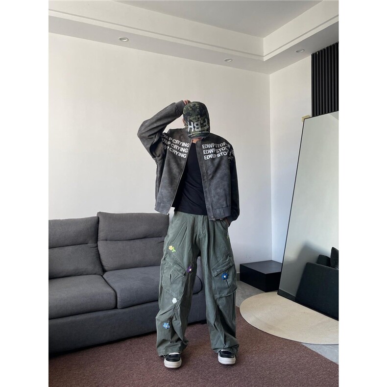 【现货】DA8208-特批68花朵刺绣伞兵工装裤女男春秋多口袋长裤潮,男装牛仔裤,星座603-2