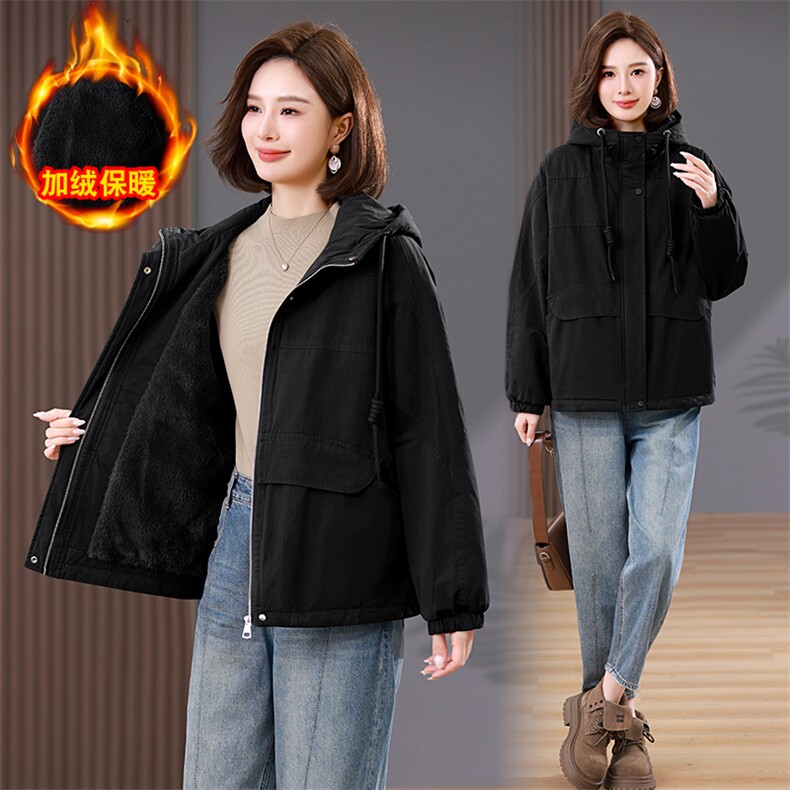 时尚保暖派克服女冬季新款宽松显瘦短款外套加厚棉服学生上衣,女装派克服,韩派