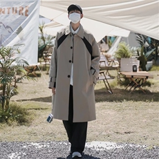 轻熟风男装长款风衣男士春秋款高级感卡其色大衣外套W5077-P60，男装风衣，星座512-2