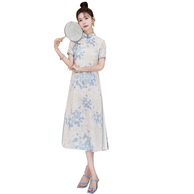 旗袍中式国风2025新款春夏季少女高级感优雅气质改良连衣裙,女装连衣裙,利佳可人