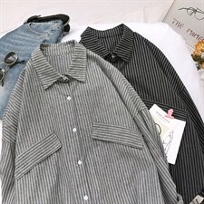 20秋季长袖条纹衬衫宽松休闲条纹衬衫男款舒适纯棉衬衫D200P35，男装衬衫，星座312B-1