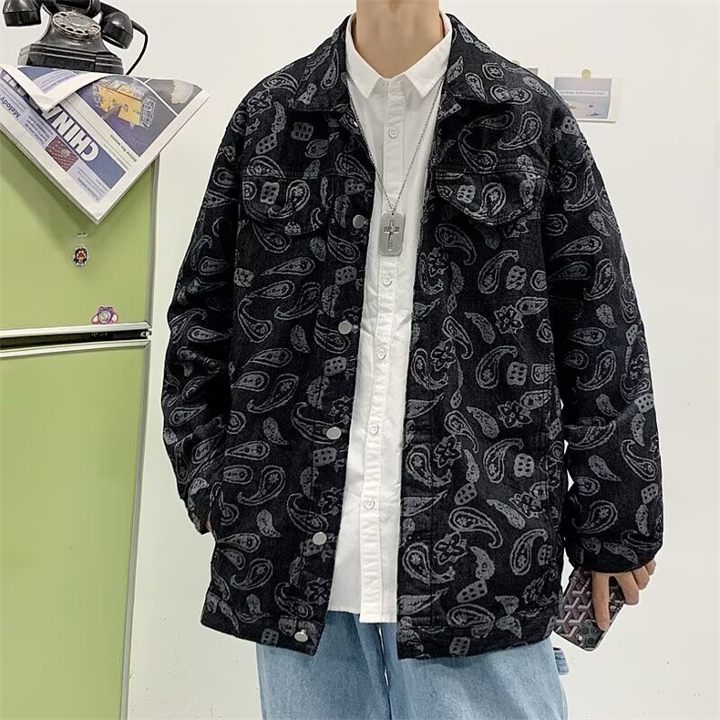 1506/QY80360//P44复古潮牌满印宽松情侣牛仔外套长袖夹克男女潮,男装工装外套,星座1506