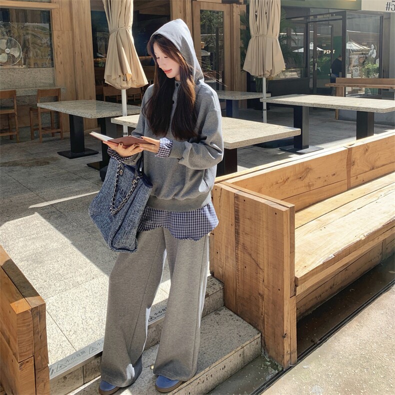 学院风格子拼接连帽卫衣套装女2025秋季新款韩版运动休闲两件套潮,女装套装/套裙,浙宝217
