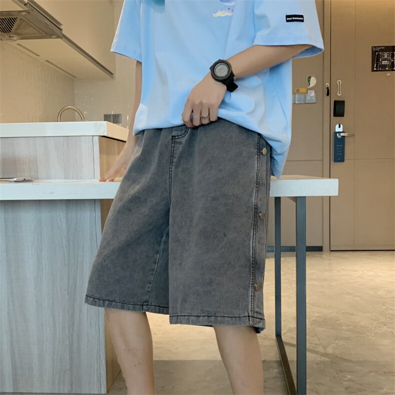 高街排扣牛仔短裤男潮宽松ins直筒百搭休闲五分中裤夏季K934-P35,男装休闲裤,星座512-2