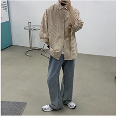 条纹七分袖衬衫日系休闲港风情侣衬衣D325C26P40，男装衬衫，电商D325