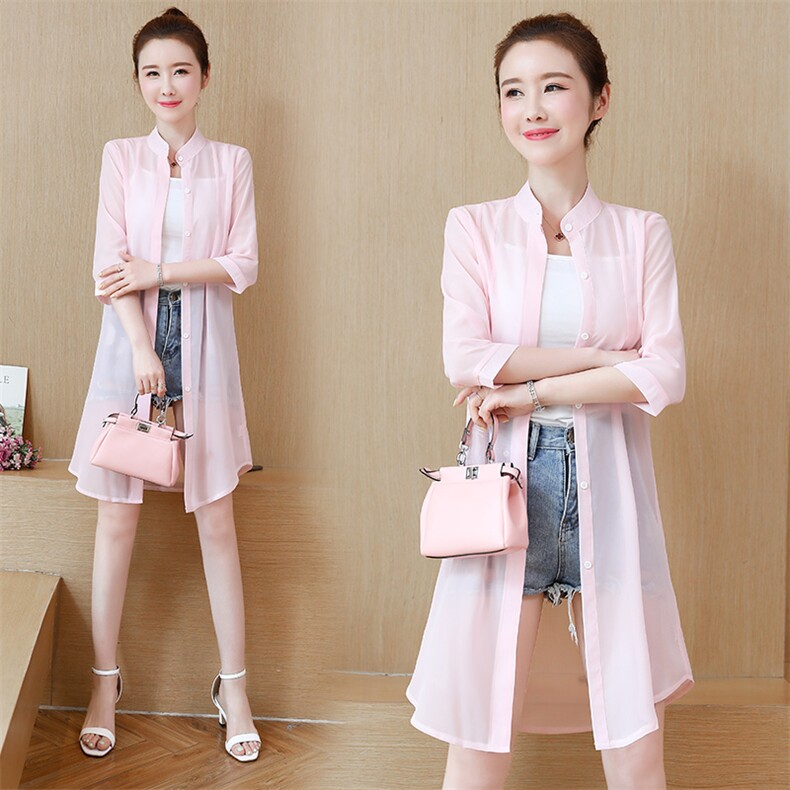 防晒衣女夏季中长款沙滩雪纺开衫百搭披肩空调衫外搭时尚气质宽松，女装防晒衣，尚羽泽网红店