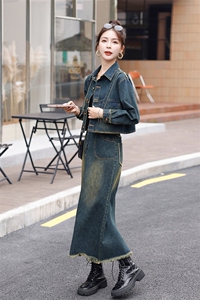时髦流行牛仔裙两件套裙装2025春新款欧货女复古高端减龄气质长裙图片