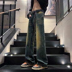 美式复古牛仔裤男宽松垂感长裤子水洗做旧直筒阔腿裤GN520-P48，男装牛仔裤，星座1008