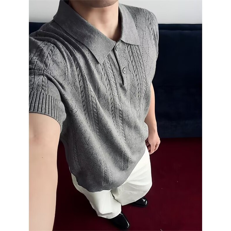 翻领短袖针织polo衫夏季休闲高级感宽松百搭上衣SA901-P50,男装T恤,星座208-5