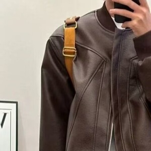 美式解构pu皮衣外套男款秋冬棒球服短款夹棉机车夹克JK8341图片