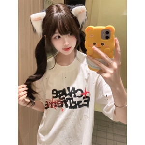 【有货】BK899CC-特P29 复古重磅泼墨撞色字母印花短袖T恤男女图片