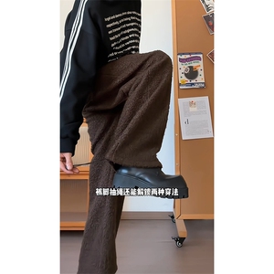 男女同款松弛垂感复古长裤秋冬款时髦圈圈尼休闲裤K881P60控98图片