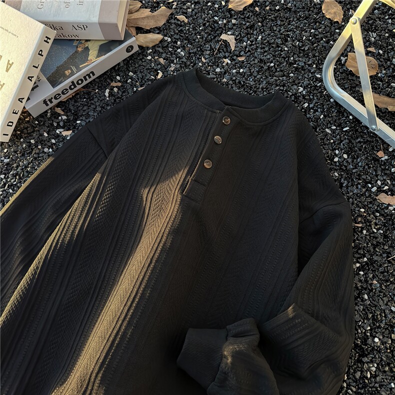 亨利领长袖T恤男女春秋高级感cleanfit肌理感打底衫叠穿内搭卫衣,男装T恤,星座601-1