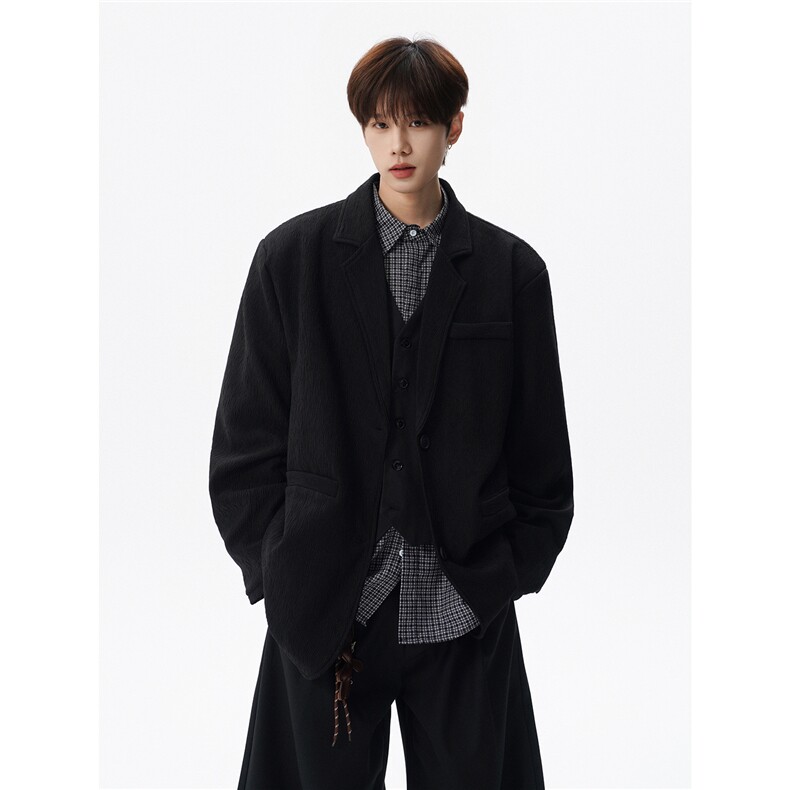 廓形肌理感西服美式休闲西装外套男复古痞帅高级感宽松慵懒XF002，男装西服套装，电商B312