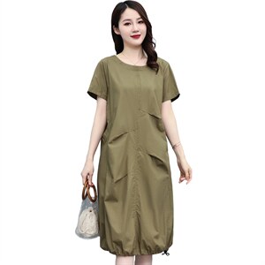 纯棉连衣裙女2024年新款夏季宽松大码遮肚子妈妈显瘦气质中长裙子图片
