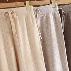 2025年秋季新款百搭女士四平挑孔方格阔腿裤，女装休闲裤，玛莎羊绒