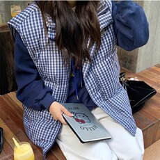 韩系少女无袖格子棉服马甲外套秋冬宽松叠穿上衣MF346-P55，男装棉衣，星座412-3
