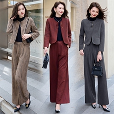 高级感气质休闲套装女春秋2025新款老钱风显瘦小西装阔腿裤两件套，女装套装/套裙，卡杰菲