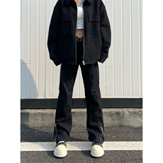 裤脚拉链微喇黑色牛仔裤310A-4-NZ41TP38，男装牛仔裤，星座310A-4