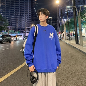 Y5037 P35秋季港风刺绣圆领卫衣男宽松长袖T恤打底衫外套图片