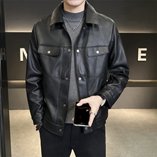 秋季男士皮夹克简约高端翻领皮衣修身机车服P6727-P155，男装夹克，电商A237