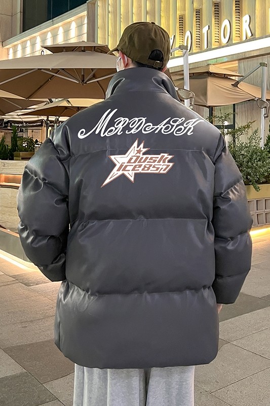 新款立领pu皮印花棉衣男秋冬季加厚面包服外套保暖棉服MY621-P115,男装棉衣,星座505-3