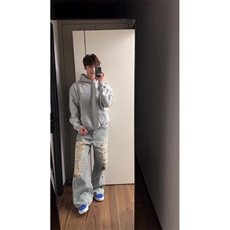 现货自制美式复古重工钉珠刺绣连帽卫衣，男装卫衣，星座910A