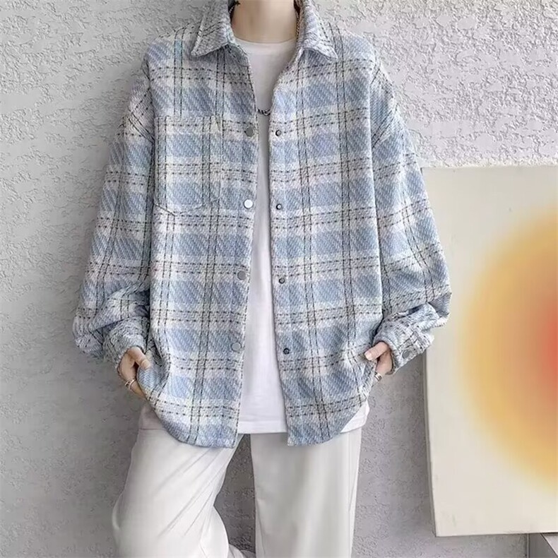 外套男生春秋新款高级感小香风格子潮牌港风翻领宽松休闲大码夹克,男装夹克,星座1013